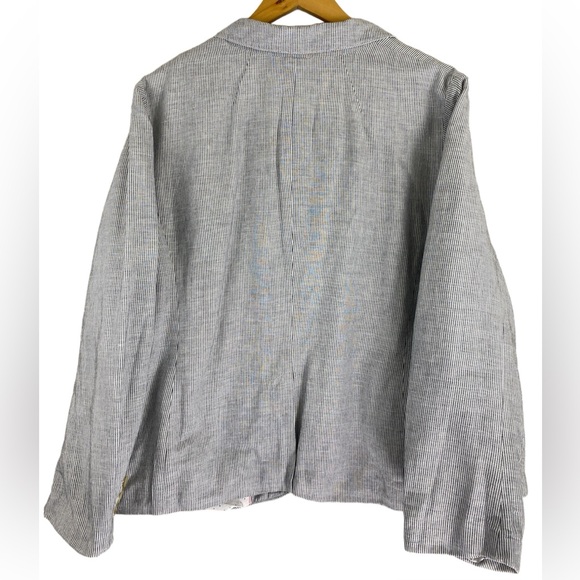 Talbots Blazer Women's 22W White Blue Striped Seersucker Linen Cotton Jacket - Picture 2 of 9